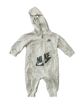 Nike Gray Hooded Baby Footie with Front Zip and Logo